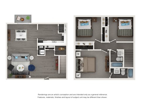 Floor plan for 3 beds, 2.5 baths, 1538 sqft